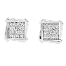 Square Stud Earrings with Cubic Zirconia in 14K White Gold Plated Silver - £25.99 GBP