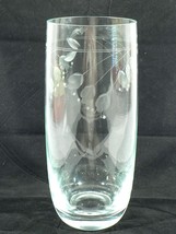 Vase Cylinder Clear Crystal Hand Etched Floral Design Vintage 10.75&quot; - £52.20 GBP