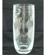 Vase Cylinder Clear Crystal Hand Etched Floral Design Vintage 10.75&quot; - $1,222.14 MXN