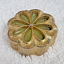 Vintage Max Factor Promesse Creme Solid Perfume Compact Gold &amp; Green Flower - £19.39 GBP