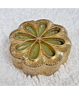 Vintage Max Factor Promesse Creme Solid Perfume Compact Gold &amp; Green Flower - £18.94 GBP