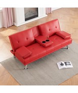 67&quot; Red Leather Folding Sofa Bed with Coffee Table for Office - $415.38 CAD