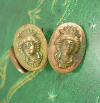 Antique Alphonzo Mucha cufflinks Art nouveau goddess gold  victorian hinged back - £156.35 GBP