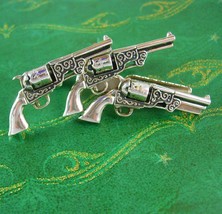 Vintage Gun Cufflinks silver Revolver Tie Clip Bachelor party gift cowboy Men&#39;s  - £86.49 GBP