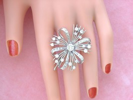 VINTAGE 2.34 ctw DIAMOND WHT 14K BOW RIBBON MID-CENTURY COCKTAIL BROOCH ... - $3,266.01