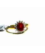 10K Yellow Gold Orange Ethiopian Opal Oval &amp; Zircon Halo Ring, Size 8, 0... - $299.99
