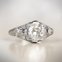 Art Deco Halo 1.50ct Solitaire Simulated Diamond 925 Silver Women Vintage Ring - £64.89 GBP