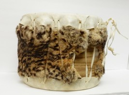 Vintage Tribal Double Sided Rawhide Covered Drum Animal Fur Hand Craft - £102.94 GBP