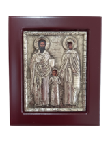 4 3/4&quot; Greek Orthodox St Raphael, Nicholas &amp; Irene Silver Plated 925 Icon 12cm - $32.41