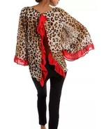 Leopard Print Flowy Blouse With Red Ruffle Trim &amp; Open Back Design Size XL - €21,71 EUR