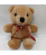 Vintage 5&quot; Dakin Light Brown Teddy Bear Plush With Colorful Plaid Bow - $11.14