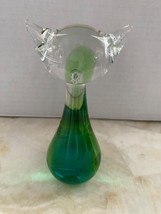 FM Ronneby Sweden Green &amp; Clear Art Glass Cat Kitty Mid Century Signed N... - £19.98 GBP