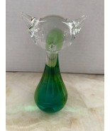 FM Ronneby Sweden Green &amp; Clear Art Glass Cat Kitty Mid Century Signed N... - £19.75 GBP