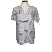 Talbots 100% Linen Reef Stripe Tie-Sleeve V-Neck Pullover Top Size Small  - $24.01