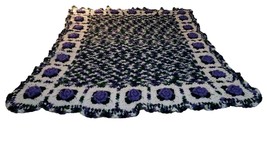 Handmade Crochet 3D Raised FLORAL Granny Square Afghan 49&quot; X 62&quot; Purple - £30.86 GBP