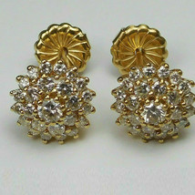 Vintage 14k White Gold Plated Round Cut 2.00 ct Diamond Cluster Stud Earrings - £72.34 GBP