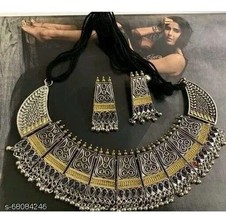 Indian Women Silver Oxidized Necklace Set Bohemian Gypsy Fashion Jewelry Gift - £24.15 GBP