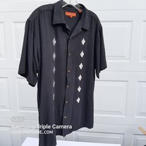 Sette Ponti Silk Shirt Mens Size Med Black Short Sleeve Button Front Embroidered - £31.32 GBP