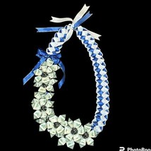 Graduation Money Lei 10 Layered Bill Flowers Blue &amp; White Four Braided Ribbons - £77.32 GBP