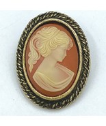 Peri Cameo Brooch Pin or Pendant Rose Pink Signed 1-3/8&quot; Oval Vintage Re... - £9.39 GBP