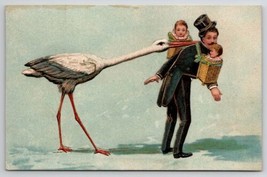 Stork Delivers Babies In Basket To Man In Top Hat Postcard B44 - £6.22 GBP