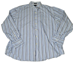 J Crew Shirt 2 Ply Mens XL XLarge Blue Striped Button Up 100% Cotton Wor... - $15.47