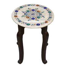 12&quot; Round Marble Center Top Coffee Table With Stand Floral Multi Inlay Arts E101 - £454.19 GBP