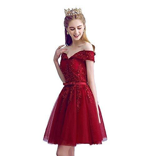 Off The Shoulder Beaded Lace Short Prom Homecoming Dress Wine Red US 10