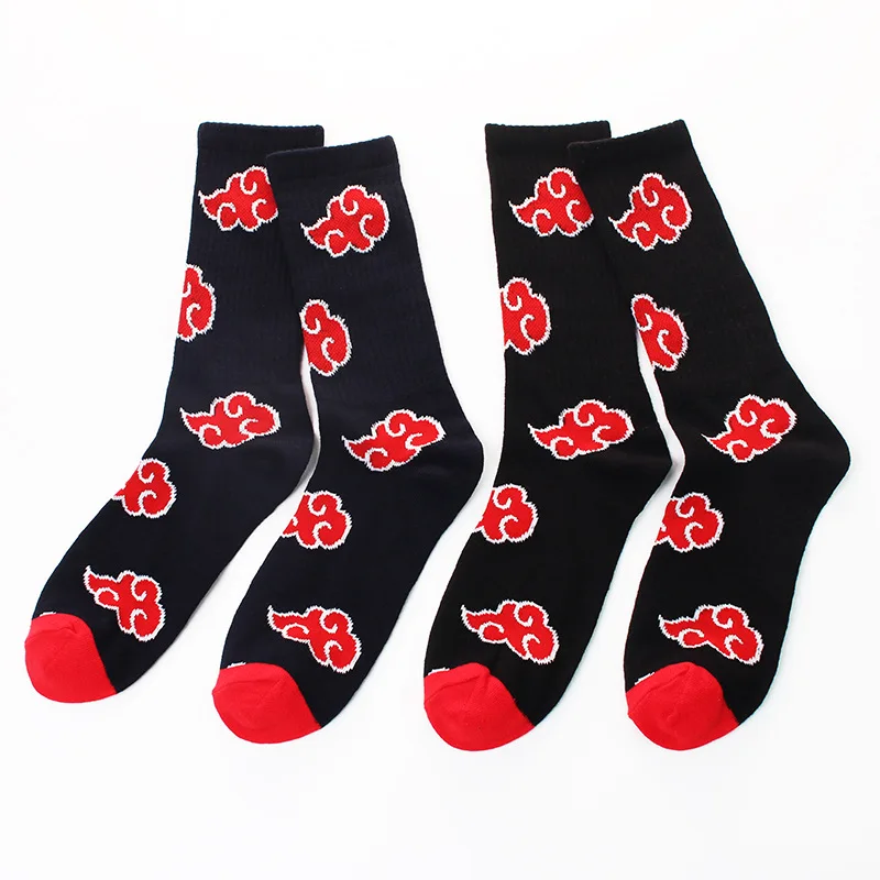 Anime Naruto Ninja Cosplay Socks Akatsuki Red Cloud Tube Socks High Quality - £6.01 GBP