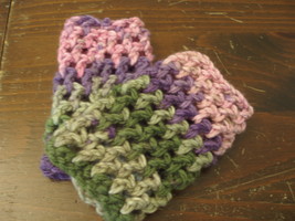 Cozy warm wristers, fingerless gloves: green and pink - $19.09 CAD