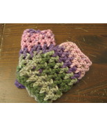 Cozy warm wristers, fingerless gloves: green and pink - $13.95