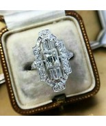Antique Art Deco Simulated Diamond 3 Stone Vintage Ring 14K White Gold P... - £110.17 GBP