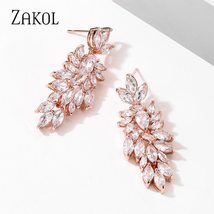 ZAKOL Flower Leaf Marquise Zirconia Drop Dangle Earrings for Women Statement Wed - £18.74 GBP