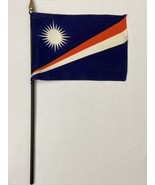 New Marshall Islands Mini Desk Flag - Black Wood Stick Gold Top 4” X 6” - £3.73 GBP