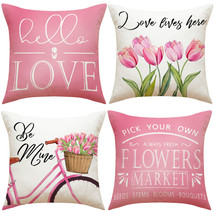 4 PCS Valentine&#39;s Day Pillow Covers Pink Flowers Sofa Cushion Covers Home Decor - £15.61 GBP