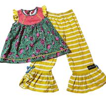 Matilda Jane Girls Sights to See Tunic Top &amp; Yellow Stripe Pants Outfit ... - $43.20