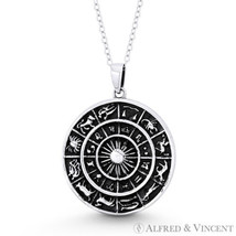 Zodiac Horoscope Calendar &amp; Sun Circle Medallon Pendant in .925 Sterling Silver - £47.01 GBP+