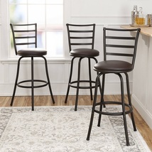 Swivel Barstool Chair Set of 3 Adjustable Height Counter-Heigh Bar Kitchen Brown - £127.13 GBP