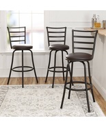 Swivel Barstool Chair Set of 3 Adjustable Height Counter-Heigh Bar Kitch... - £126.72 GBP
