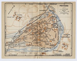 1926 Original Vintage City Map Of Poitiers / Aquitaine / France - £17.47 GBP