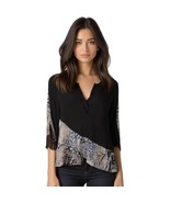 Cable &amp; Gauge Black Sheer Mesh Tiered Front 3/4 Sleeve High Low Top Size S - $471.15 MXN