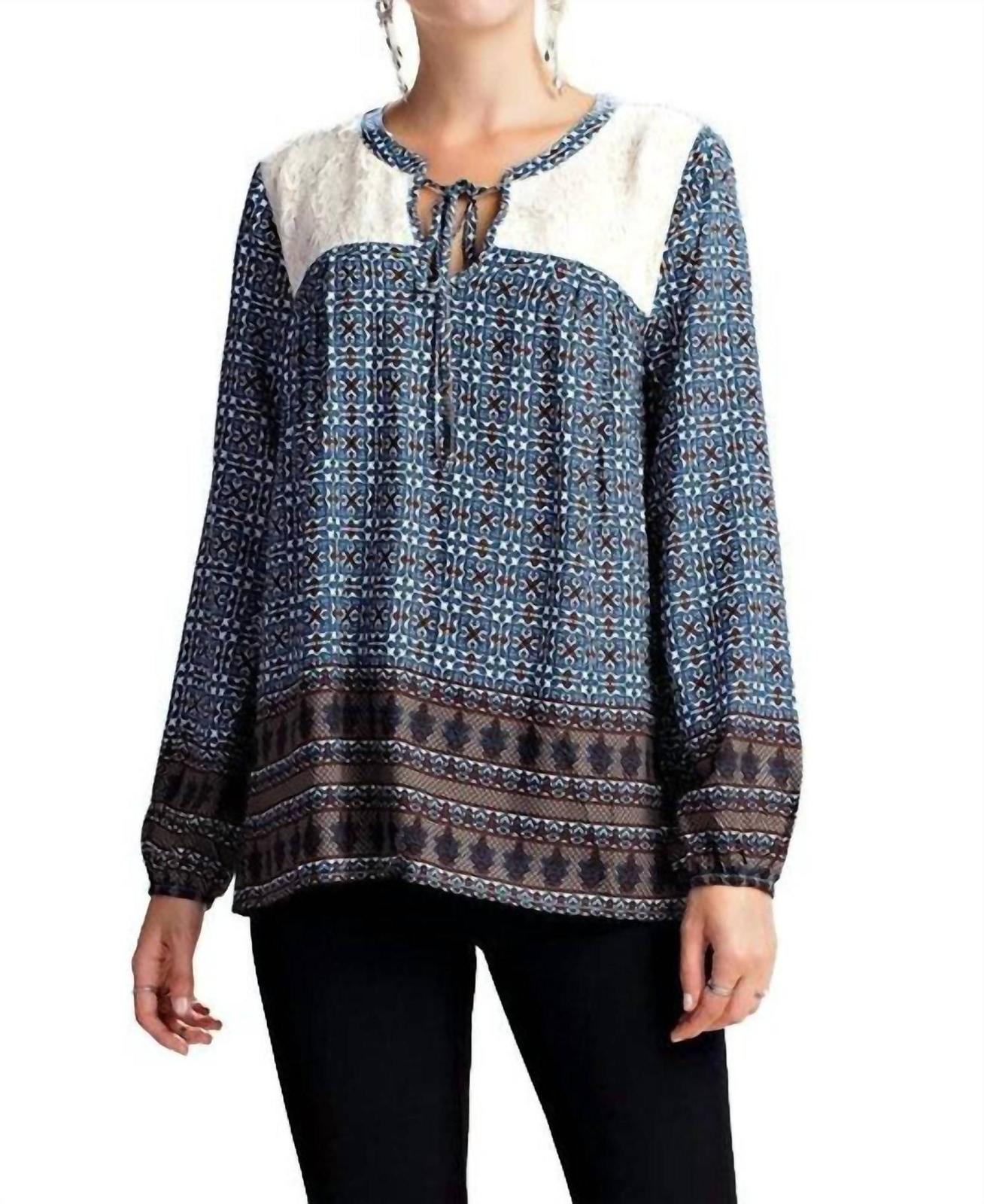 Kori Border Print Lace Top Size S - $33.66