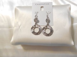 Charter Club 2-3/4&quot; Silver-Tone Circle Dangle Drop Fish Hook Earrings Y410 $34 - $14.39