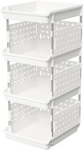 Lifewit Plastic Stackable Storage Baskets, 4 Tier Stacking Bins For Closet - $35.99