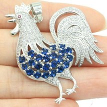 2Ct Round Cut CZ Blue Tanzanite Rooster Chicken Pendant 14K White Gold Finish - £212.62 GBP