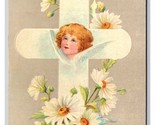 Joyous Pasqua Floreale Greetings Croce Margherite Goffrato Unp DB Cartol... - $4.49