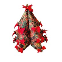 3D Fabric Christmas Tree Stuffed Bows Bells Red Gold 14 Inch Holiday PJ ... - £15.58 GBP