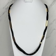 Chico&#39;s Black Multi Strand Cord and Gold Tone Long Necklace - £15.68 GBP