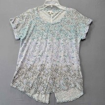 Lucky Brand Shirt Womens Size S Petite White Blue Floral Short Sleeve Scoop Neck - £9.07 GBP