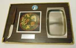 Bowling Award Vintage Cheese Serving Tray Set Wood Stainless Steel Made Japan - £35.92 GBP